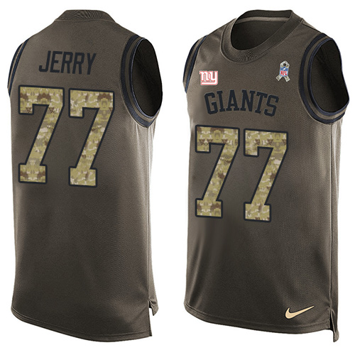 Men's Limited John Jerry Nike Jersey Green - #77 Salute to Service Tank Top NFL New York Giants